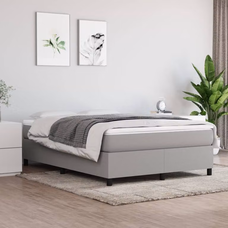 The Living Store Letto a molle con materasso grigio chiaro 140x190 cm in tessuto