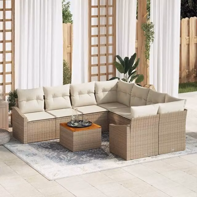 Set Divano da Giardino 9 pz Beige e Crema polyrattan 3356482