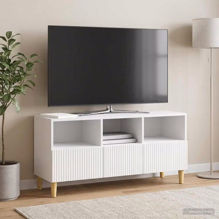 Mobile TV vidaXL moderno in legno MDF bianco lucido L 102 x P 34,5 x H 50 cm