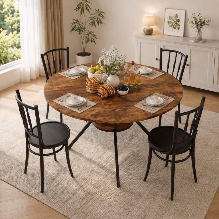 Tavolo da pranzo INONEFT, 120x79 cm, tavolo rotondo con ripiano aperto, per 4-6 persone, tavolo da cucina con gambe regolabili, colore marrone