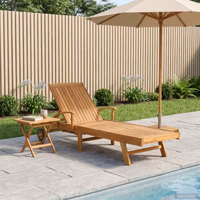 vidaXL Lettino da sole moderno in legno di teak solido marrone con tavolo laterale e poggiatesta regolabile