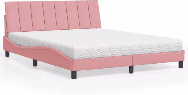 Letto con Materasso Hanko vidaXL in Velluto Rosa e Bianco L/P/H: 160 x 200 cm