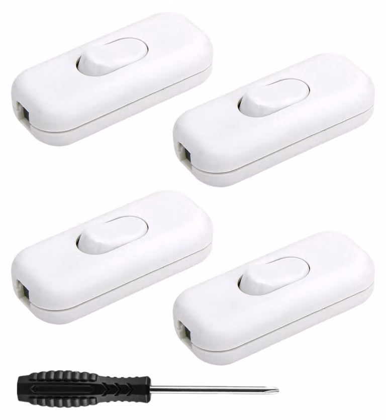 4 interruttori intermedi per cavi, 6A, 250V, 2 poli, colore bianco