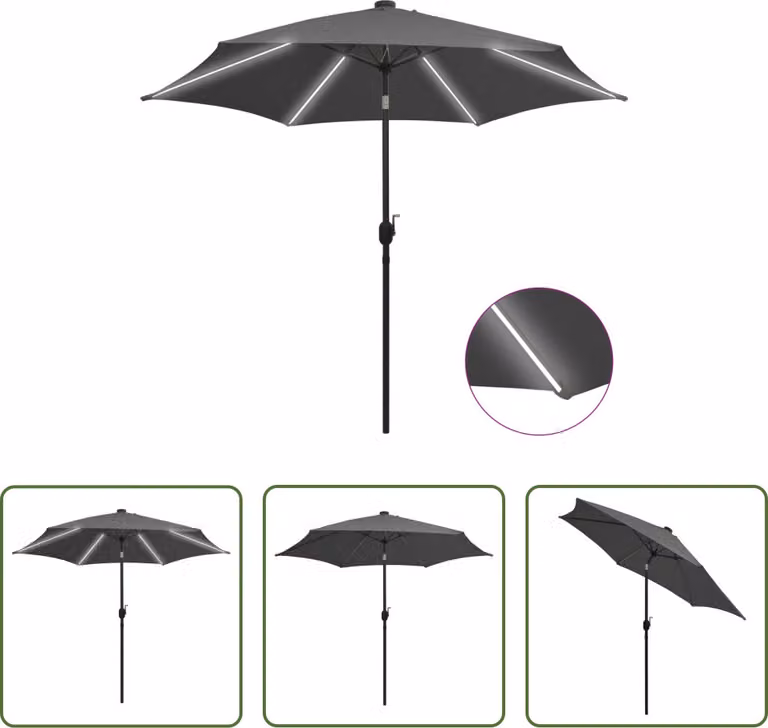 The Living Store Ombrellone con luci LED e asta in alluminio 300 cm antracite