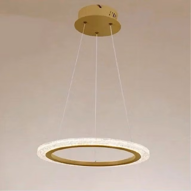 Trade Shop Traesio Lampadario A Sospensione Led Anello Oro con Effetto Cristallo, Dimmerabile e Regolabile in Altezza, 36W