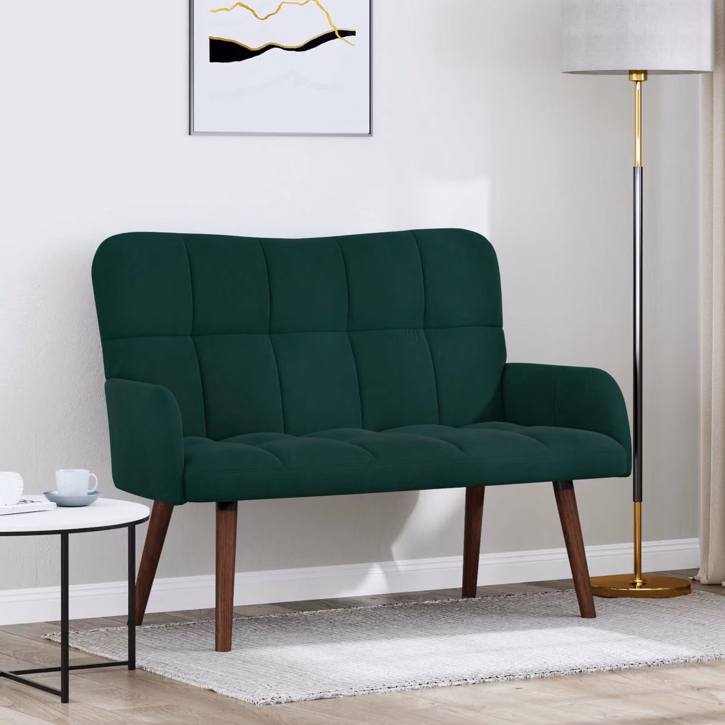 vidaXL Divano a 2 Posti in Velluto Verde, Design Moderno e Lineare, L: 115 cm, P: 61 cm, H: 87 cm