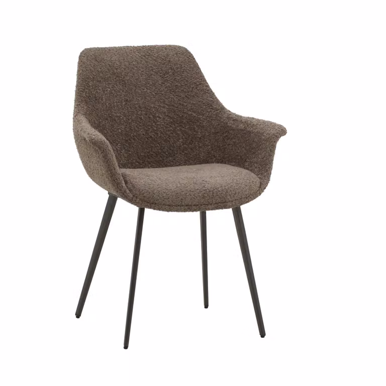 Set di sedie MIRASIERRA in tessuto marrone effetto bouclé e gambe in metallo nero, con braccioli