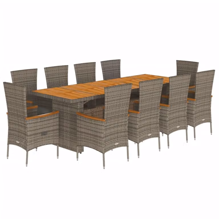 Set da Pranzo da Giardino 11pz con Cuscini in Polyrattan Grigio