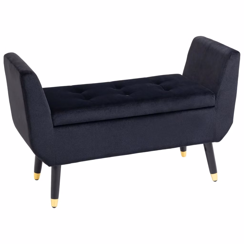 Divano imbottito con contenitore e braccioli Minimal in velluto nero L: 107 cm, P: 42 cm, H: 65 cm – 2