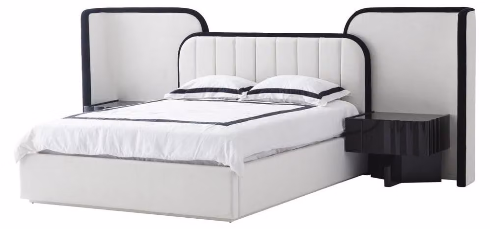 Letto imbottito moderno, bianco e nero, elegante, matrimoniale