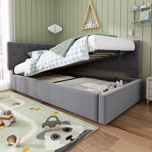 Divano letto REDOM in velluto grigio con contenitore idraulico L/P/H: 196 x 90 x 77 cm – 1