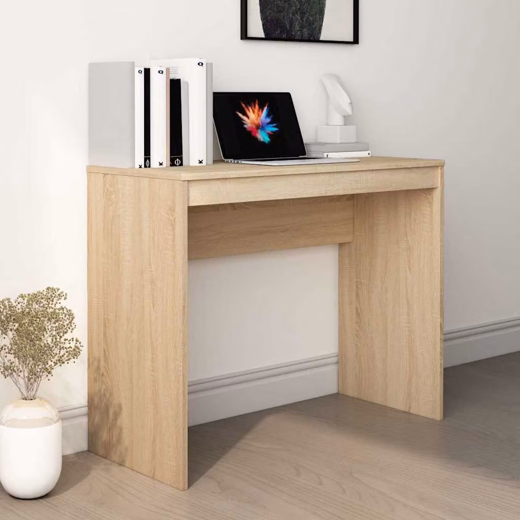 Scrivania moderna vidaXL in legno multistrato color rovere, L 90 cm x P 40 cm x H 72 cm