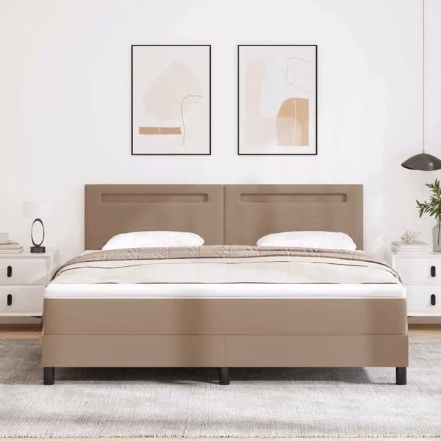 Letto a molle moderno vidaXL in pelle sintetica beige con illuminazione sottostante L/P: 180 x 200 cm