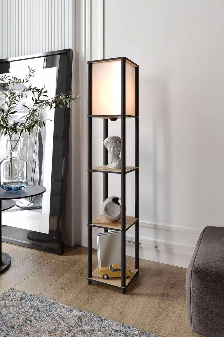 Opviq, lampada da terra di alta qualità in carta craft e MDF, rovere, altezza 150 cm, 1 x E27 max. 40 W, IP21, design industriale moderno, ideale per soggiorni e uffici.