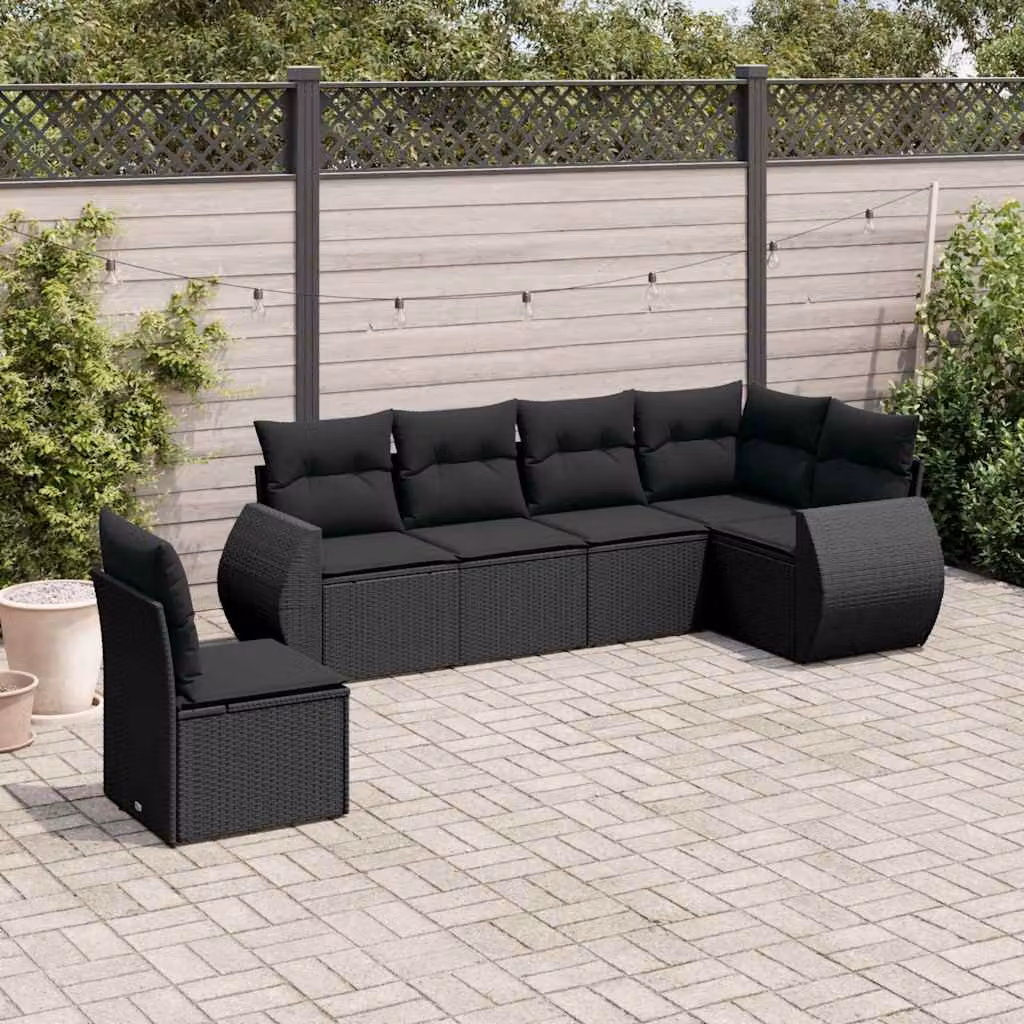vidaXL Set Divano da Giardino a L in Polyrattan Nero con Cuscini e Rivestimenti Rimovibili – 1