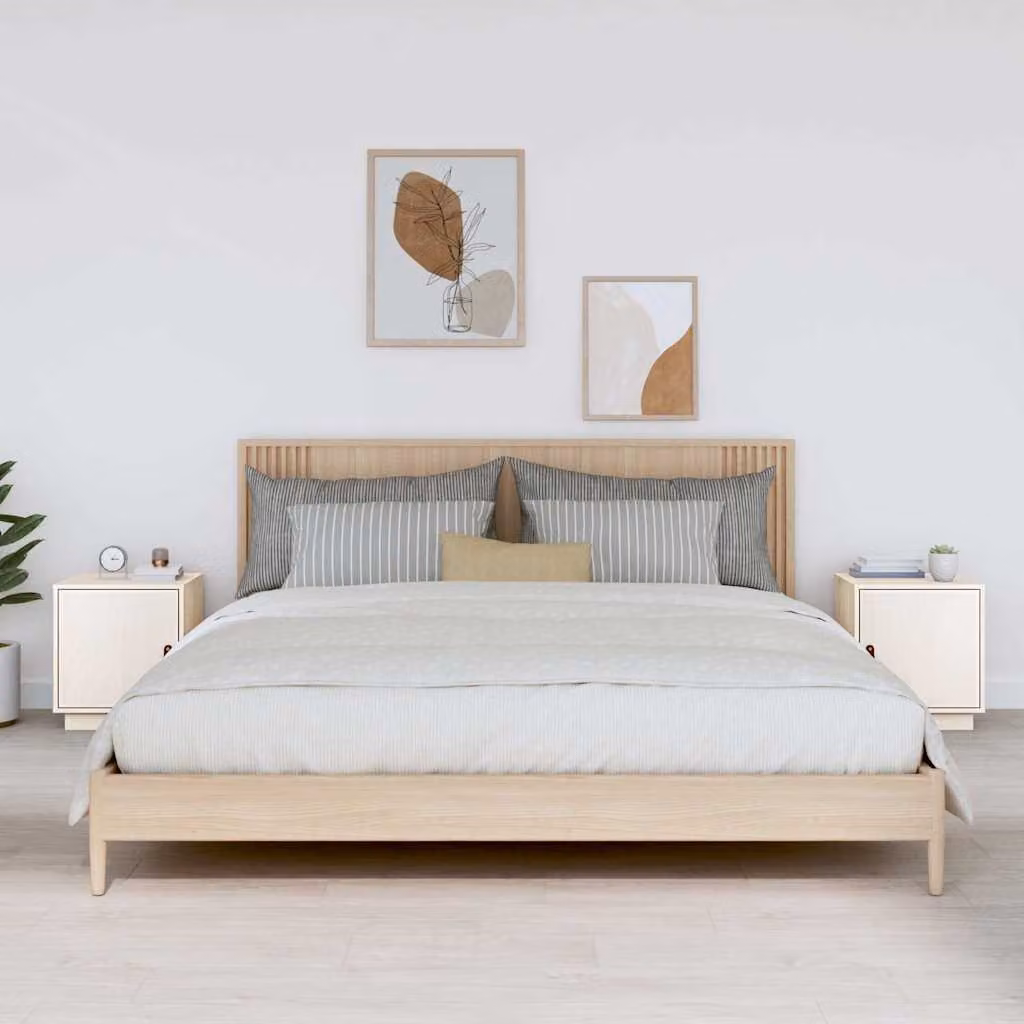 Set di 2 comodini vidaXL in legno massello di pino bianco, design moderno, L 40 cm x P 34 cm x H 45 cm