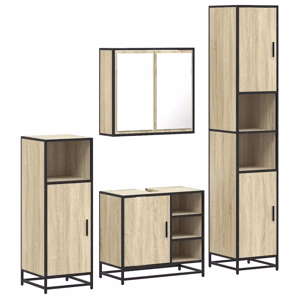 Set di mobili da bagno industrial vidaXL in legno e metallo beige composto da armadietto specchio, mobile lavabo, mobile laterale e colonna alta – 2
