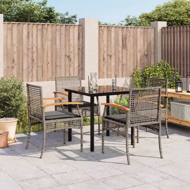 Set da Pranzo da Giardino 5 pz con Cuscini in Polyrattan Grigio 3213618