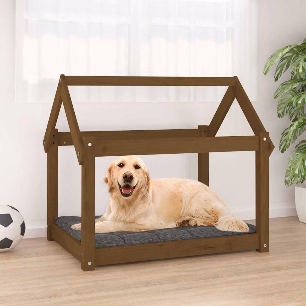 vidaXL Cuccia per Cani in Legno di Pino Massello, Colore Marrone, L 81 cm x P 60 cm x H 70 cm