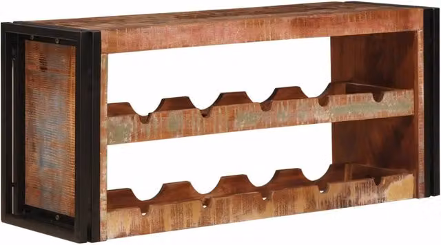 Portabottiglie in legno massello riciclato e metallo stile industrial marrone L/P/H: 100 x 45 x 33 cm – 1