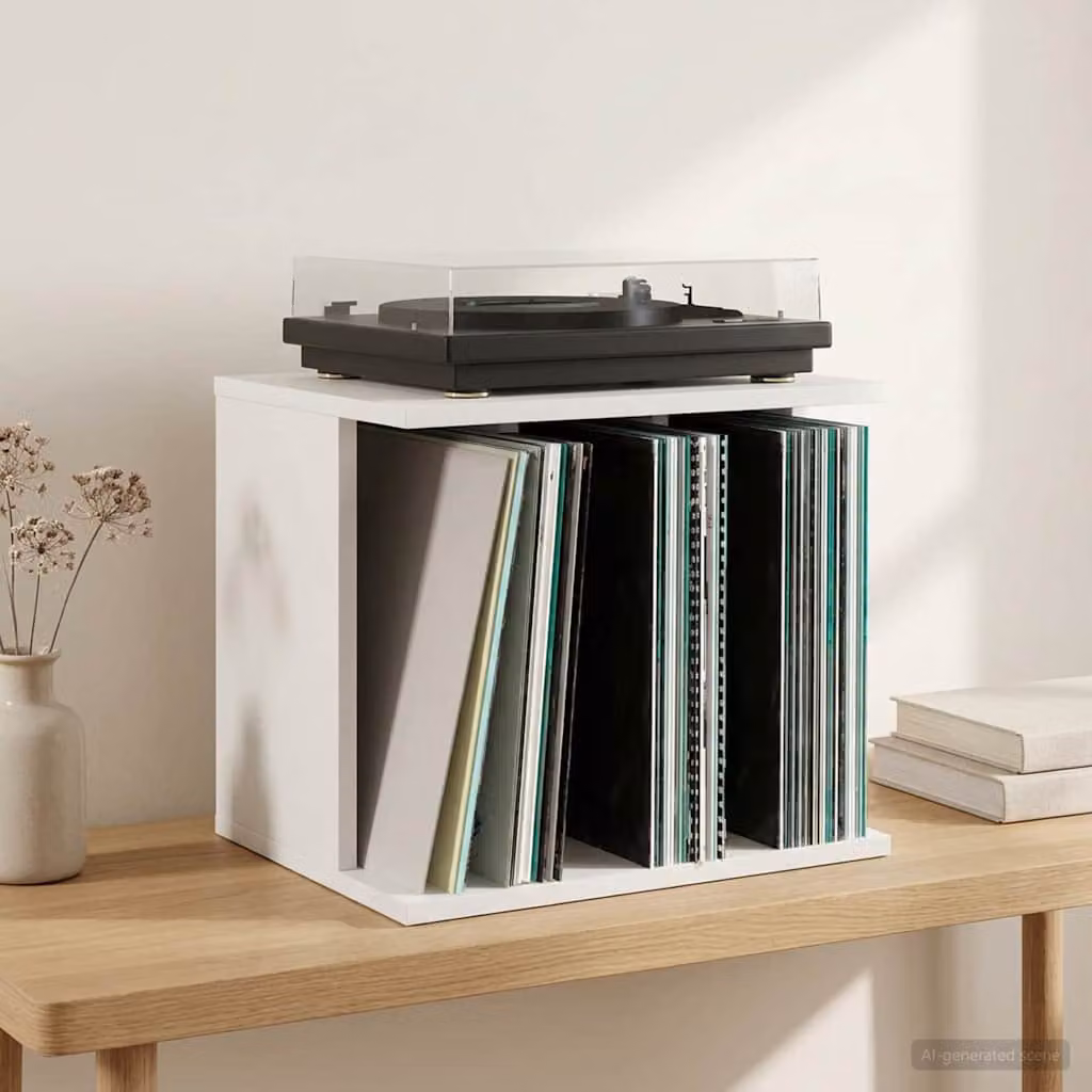 vidaXL Contenitore per dischi in vinile bianco moderno L: 42 cm, P: 33 cm, H: 36 cm
