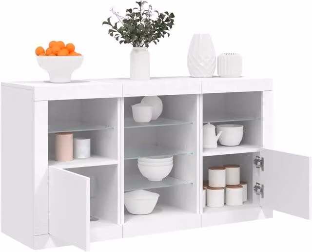 Credenza con Luci LED-Buffet-Armadio da cucina Bianca 123x37x67 cm 999872