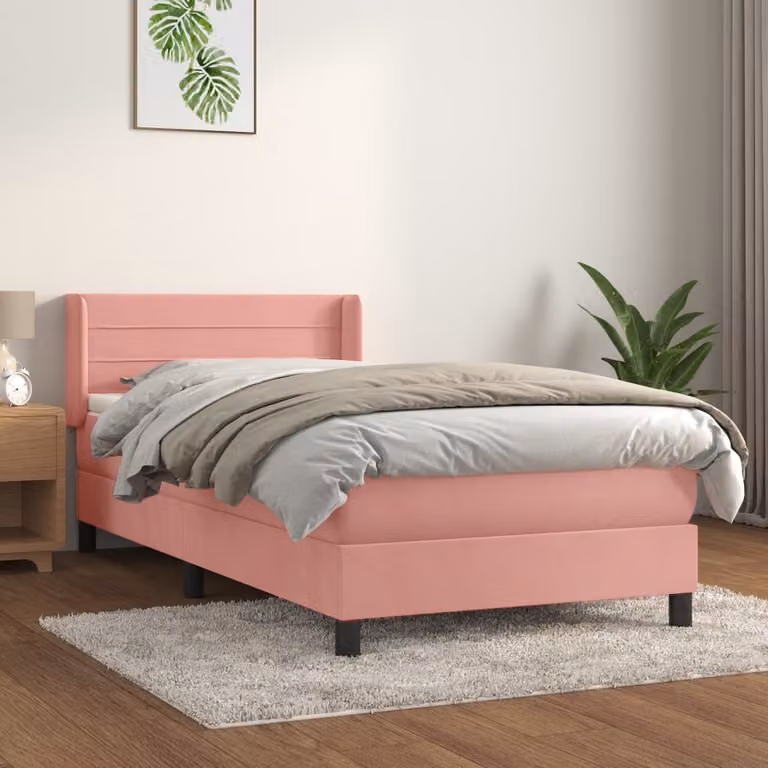 The Living Store Letto a molle con materasso Rosa 80x200 cm Velluto