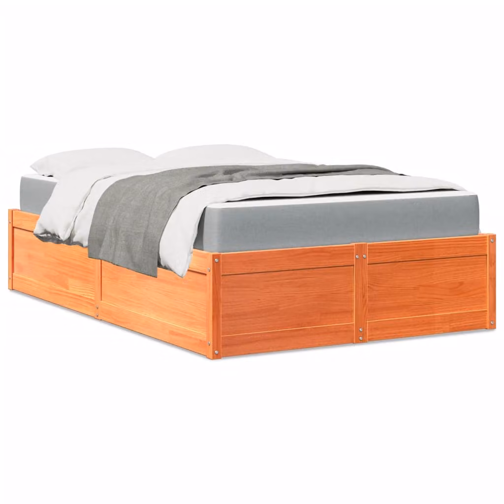 Letto con Materasso vidaXL in Legno Massello di Pino Marrone Cera L: 120 cm, P: 200 cm