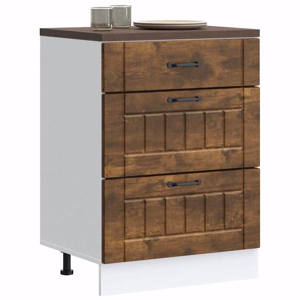 Base da cucina moderna vidaXL Lucca Rovere Fumo in legno marrone con cassetti e ante L: 60,0 cm, P: 46,0 cm, H: 81,5 cm