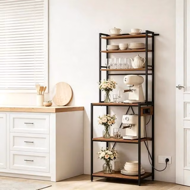 Scaffale da cucina 60x40x167 cm con 3 prese in metallo e truciolare marrone rustico