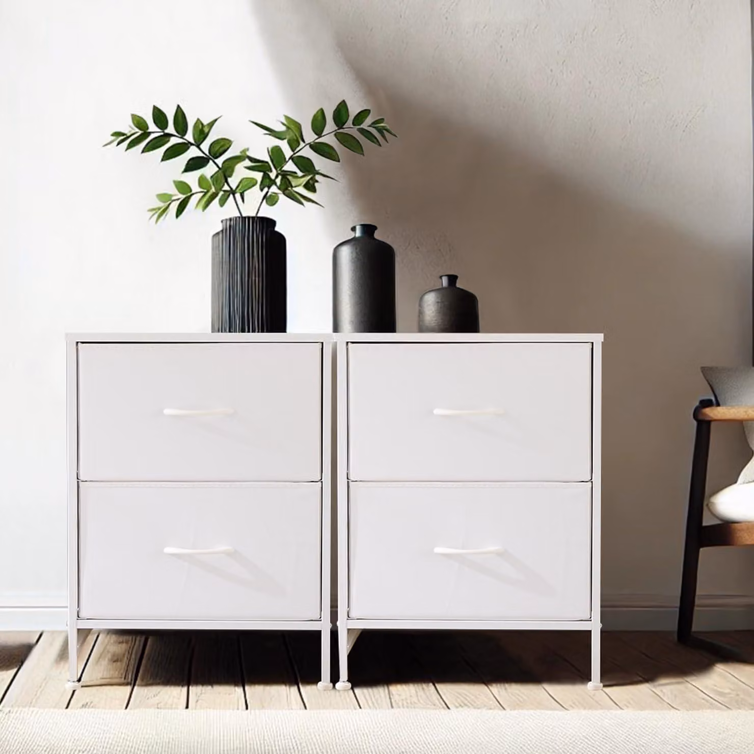 Comodino DUMOS per camera da letto, con cassetti rivestiti in tessuto, organizer alti per abbigliamento
