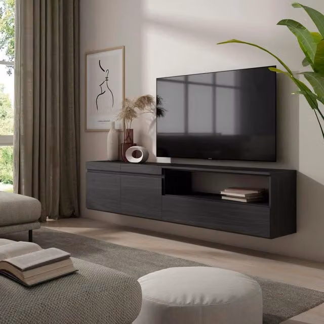 Mobile TV, 200x35x45cm, soggiorno, Per TV fino a 80", da appendere, Nero RF2192