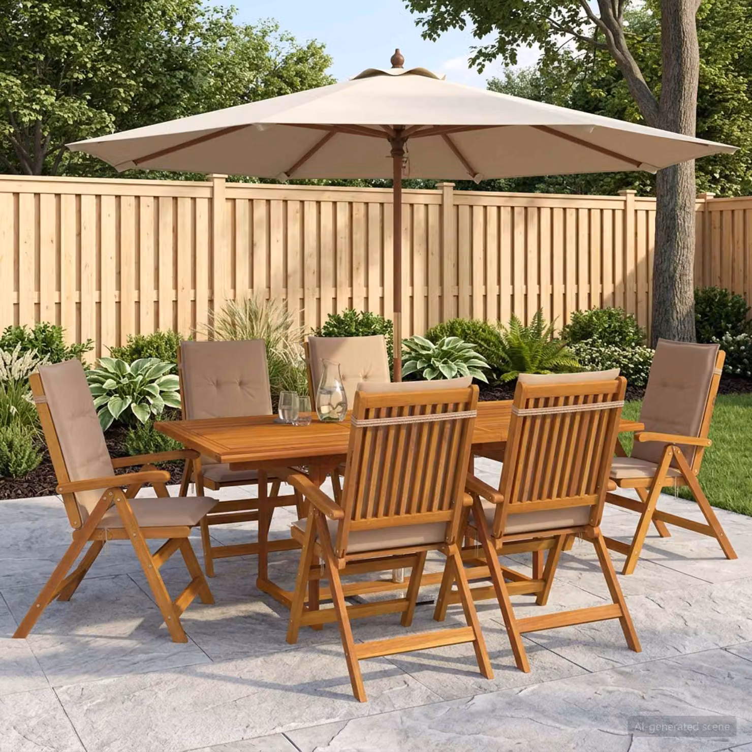 Set da pranzo da giardino vidaXL in legno di acacia naturale composto da 7 pezzi