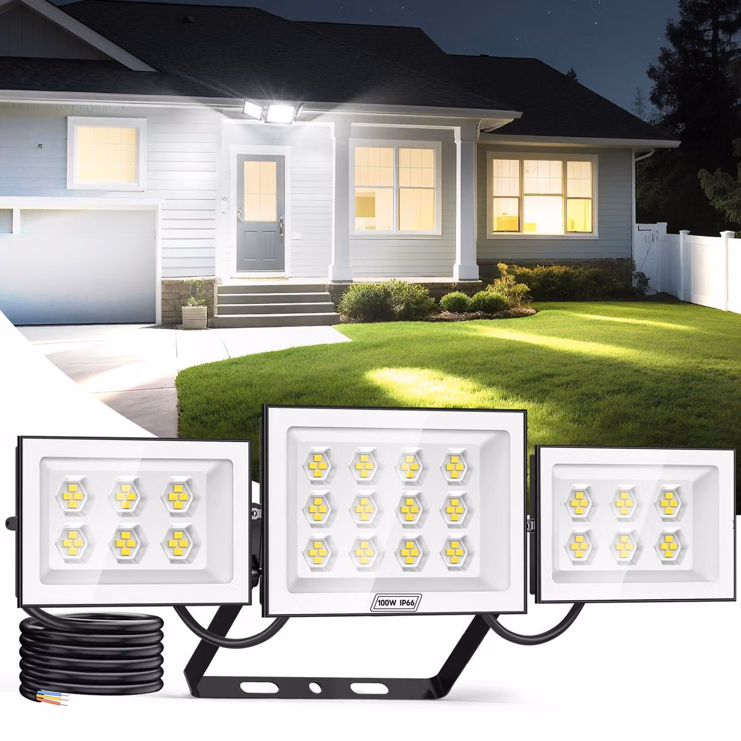 Faretto LED da 100 W, 10.000 lumen, 6500 K, grado di protezione IP66, 96 LED, faretto per esterni
