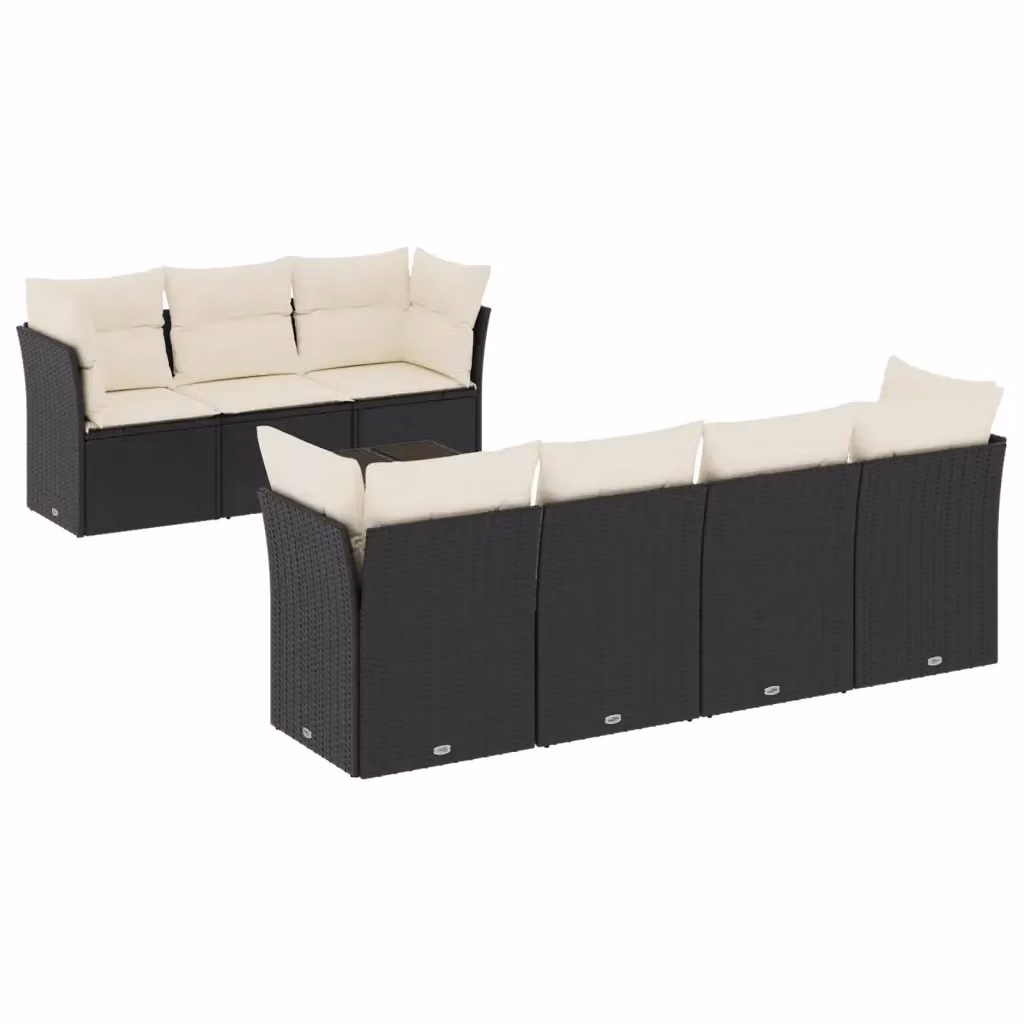 vidaXL Set Divani da Giardino a L con Cuscini 8 pz in Polyrattan Nero e Bianco – 2