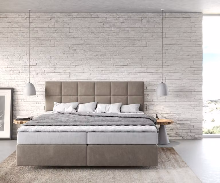 DELIFE Dream-Fine letto a molle 180x200 cm in microfibra beige con materasso e topper