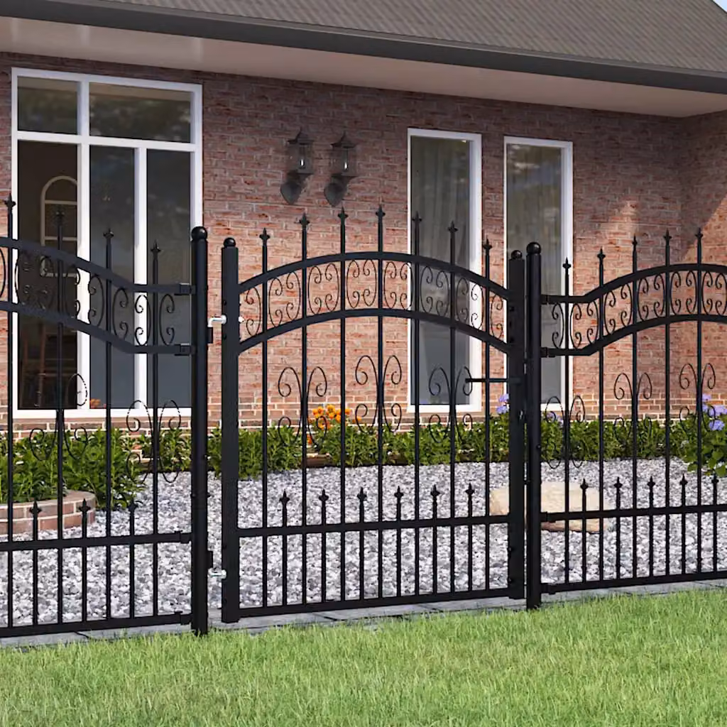 Cancello per recinzione vidaXL KAMPEN con punta a lancia in acciaio, Nero, L: 103 cm, H: 100 cm