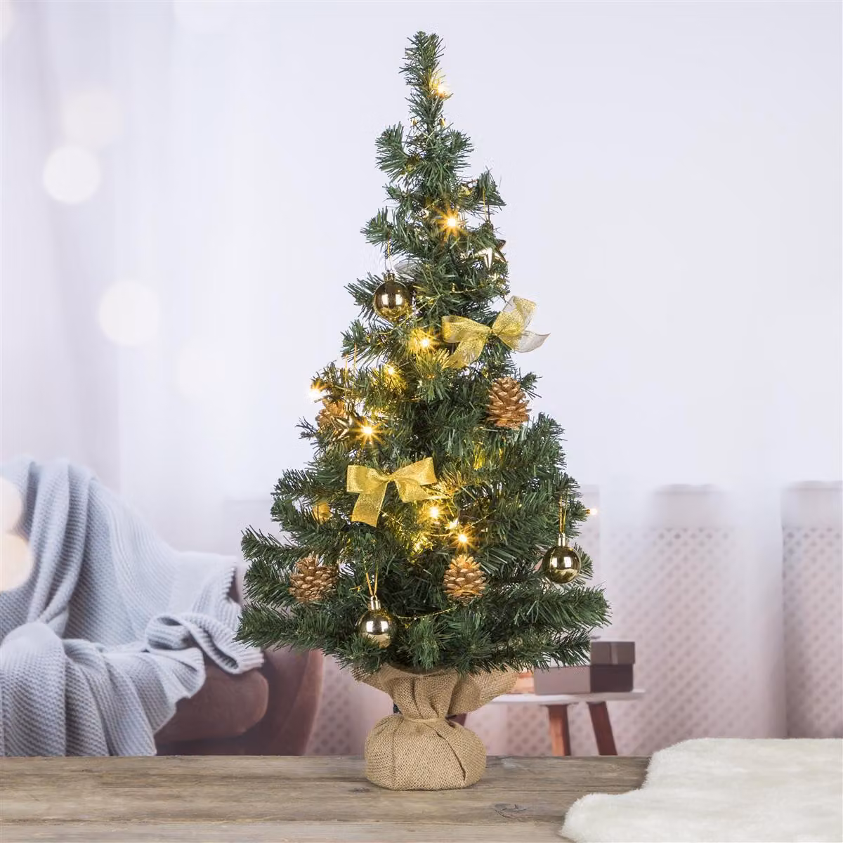 Albero di Natale artificiale decorato illuminazione LED Timer 75cm Oro
