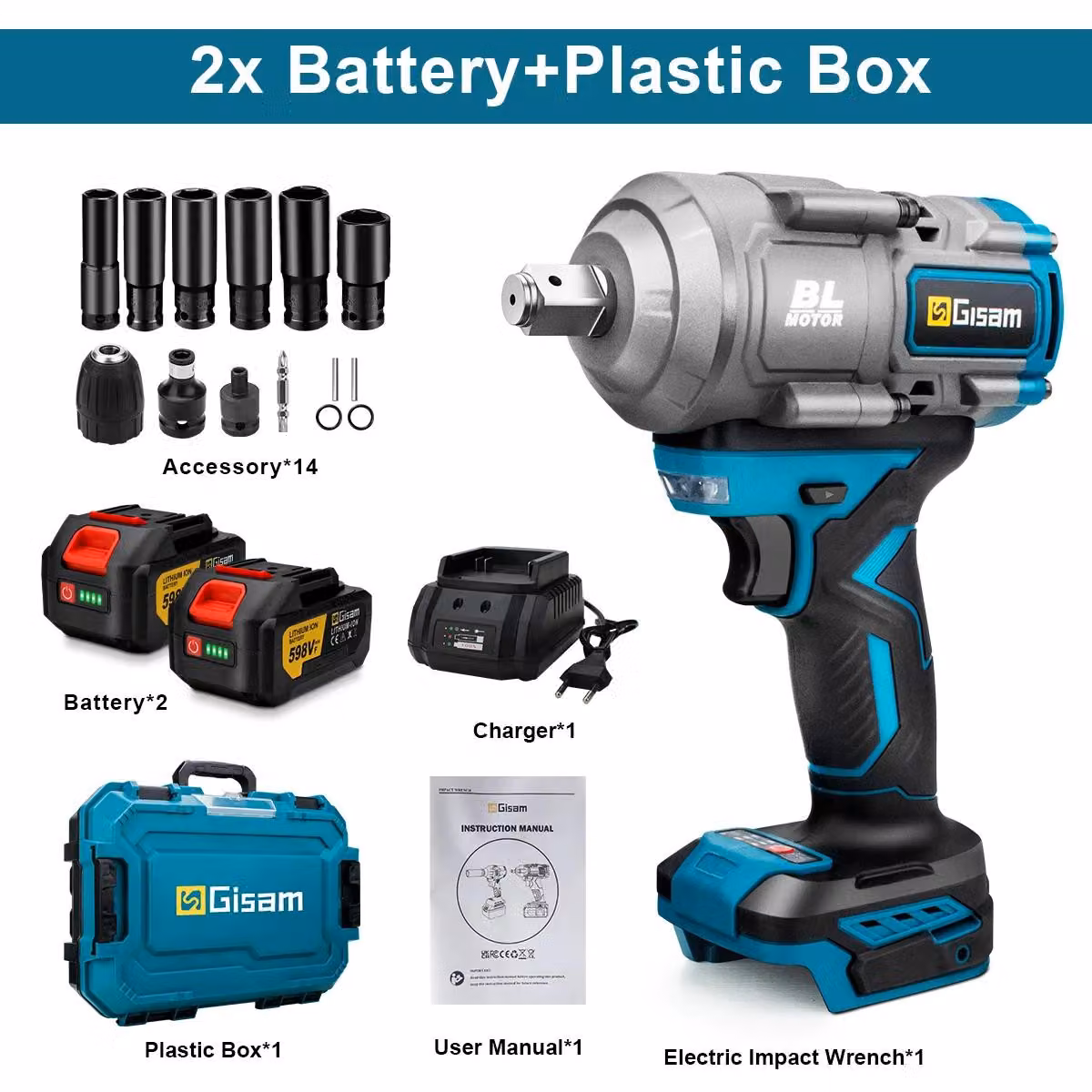 Avvitatore a percussione a batteria - Avvitatore a impulsi da 18V - 2000 Nm - Attacco quadrato da 1,27 cm - Motore brushless - Set con 2 batterie