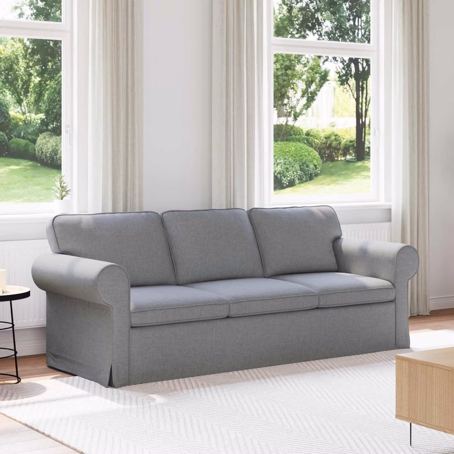 Divano moderno vidaXL in tessuto grigio con struttura in metallo e coperture rimovibili L: 215 cm, P: 82 cm, H: 80 cm – 1