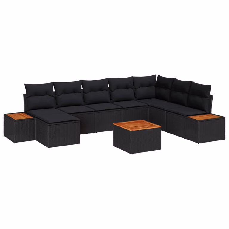 Set Divano da Giardino vidaXL a Forma a U in Poly Rattan Nero con Cuscini e Tavolino da Esterno