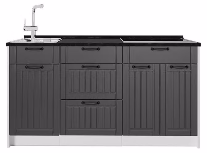 Cucine componibili piccole Vicco Fame-Line Grigio scuro/Bianco 150 cm, PL Antracite, Model 65321