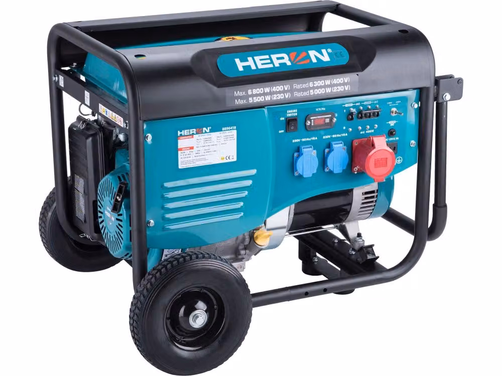 elektrocentrála benzínová 15HP/6,8kW/8,5kVA (400V), 5,5kW (230V), podvozek