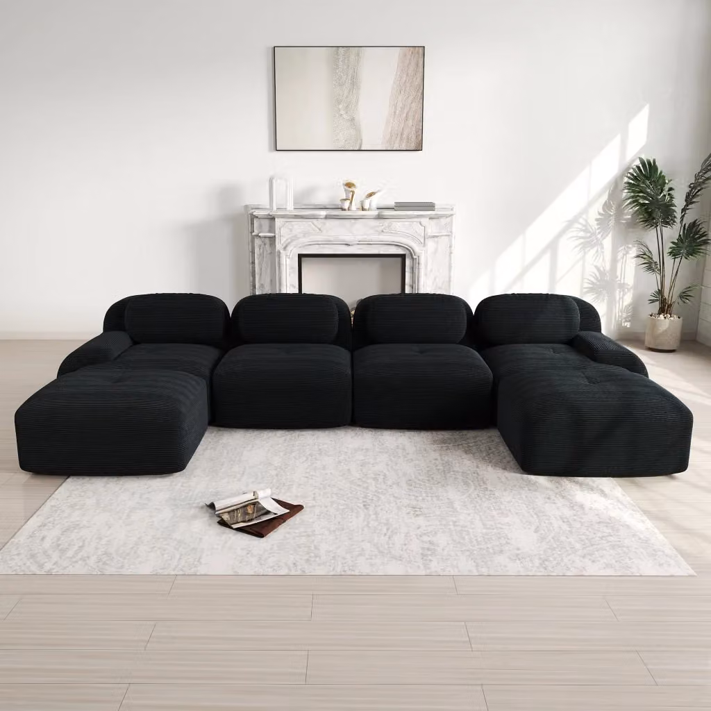 Divano angolare modulare OKWISH in tessuto corduroy nero con design ergonomico e base antiscivolo – 2