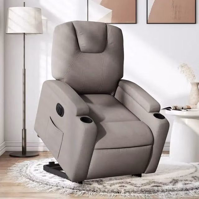 Poltrona Alzapersona Reclinabile Elettrica vidaXL in Tessuto Beige e Grigio con Supporto per Senior – 1