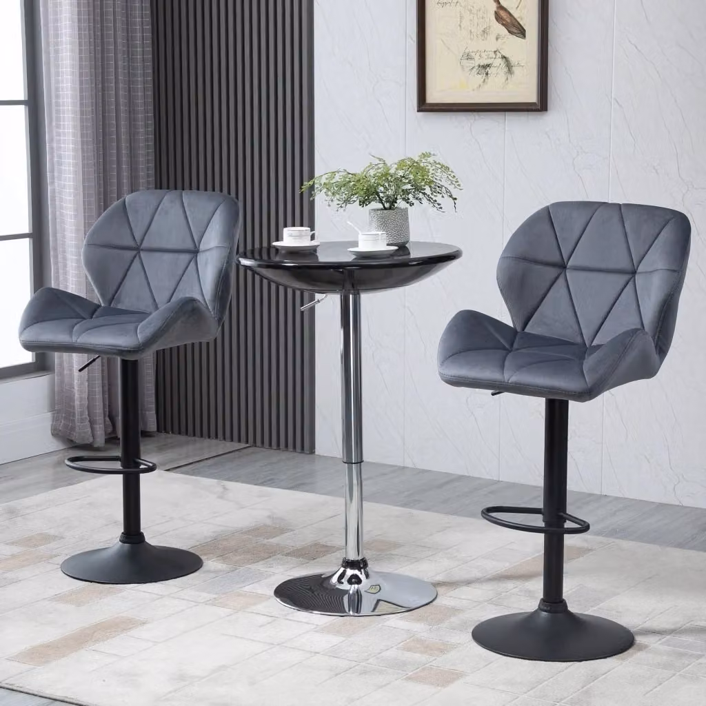 Set di 2 Sgabelli da Bar GIORDANOSHOP in Tessuto Effetto Velluto Grigio con Struttura in Metallo L/P/H: 51,5 x 57,5 x 93-114,5 cm – 2