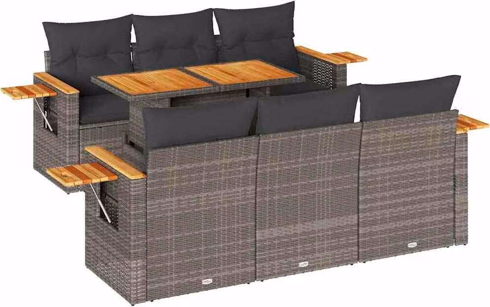 Set Divani da Giardino 7pz con Cuscini Grigio Polyrattan Acacia