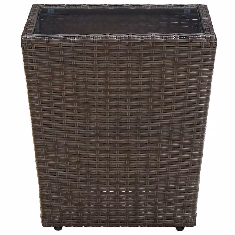 Tavolino Marrone 41,5x41,5x44cm in Polyrattan e Vetro Temperato