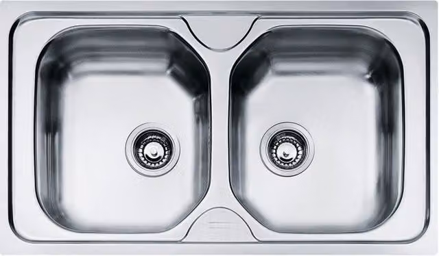 Lavello sottotop a 2 vasche in acciaio inox argento Franke Onda Line L 86 x P 50 cm
