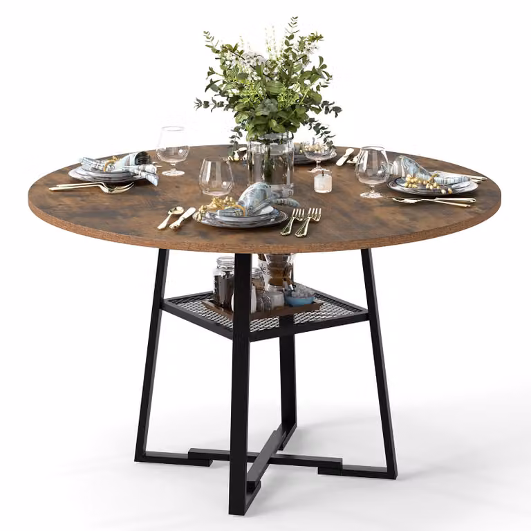 COSTWAY Tavolo da pranzo, tavolo da cucina rotondo da 120 cm per 4 persone, tavolo da pranzo con ripiano aperto, per sala da pranzo e cucina